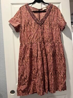 Wrap Ameka Dress US 18 Chili Short Sleeve Zip Closure V-Neck Pleats